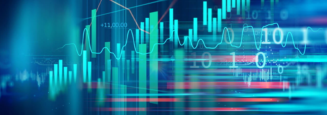 Various types of charts with data on a blue background